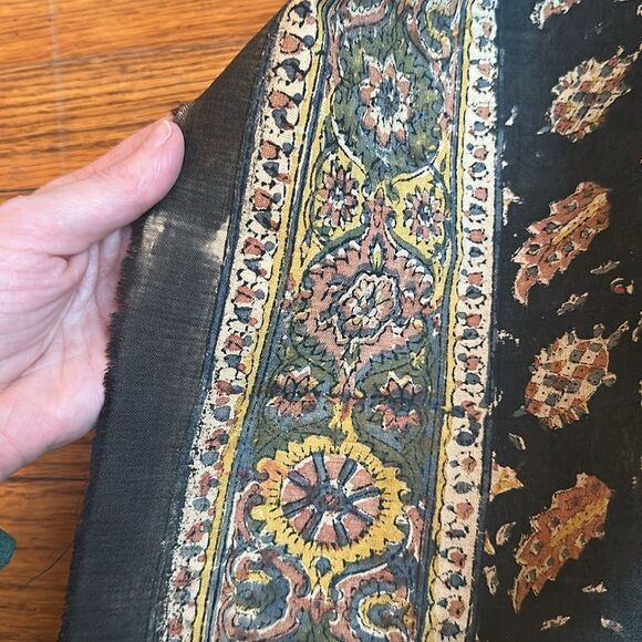 Vintage 1940s Handblocked India Cotton Boho Scarf - Picture 6 of 9
